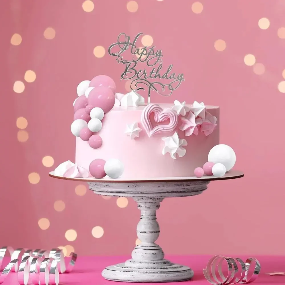 50x Pink & White Fun Balloon Ball Birthday, Anniversary, Wedding Cake Toppers